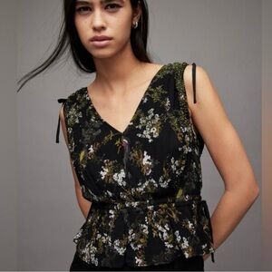 NWT! Allsaints Viola Floral Sleeveless Black Blouse